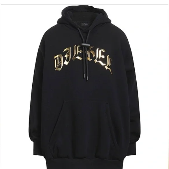 DIESEL Hooded  D-OXI-A1 Sweater Dress Size Small  Black With Bold Gold Logo NWT! - Picture 4 of 14